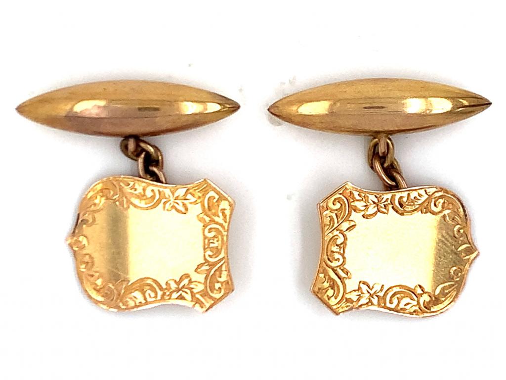 9ct Antique Engraved Shield Cufflinks