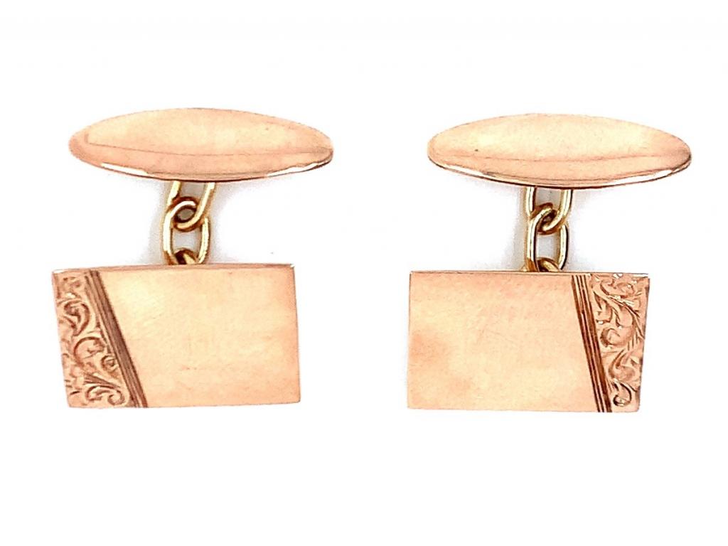 9ct Rose Engraved Square Cufflinks