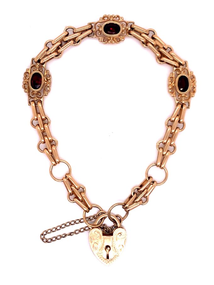 3712086 9ct garnet deco padlock bracelet