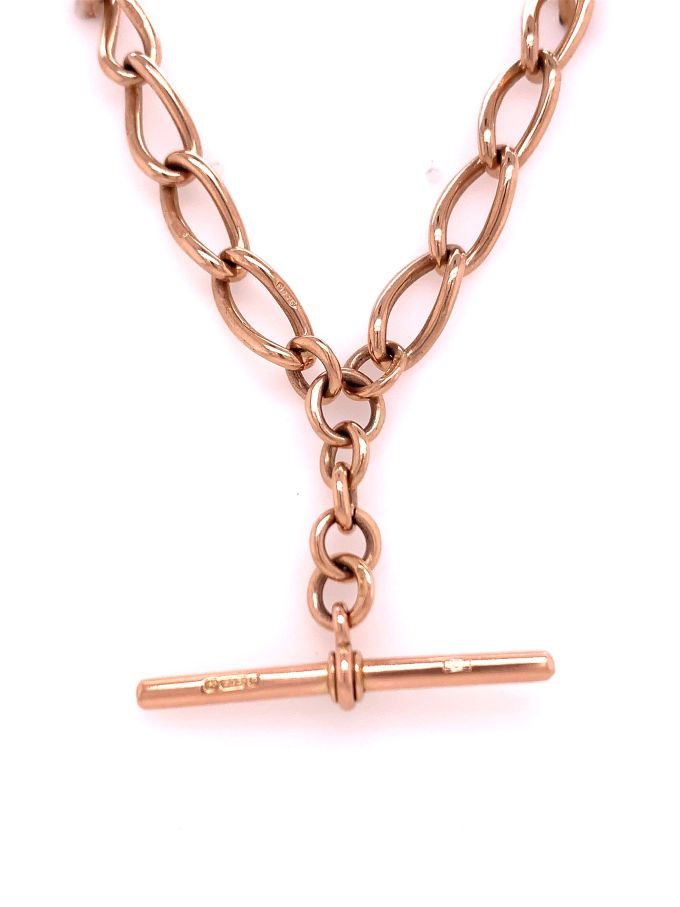 3712386 9ct rose 40cm open curb fob chain