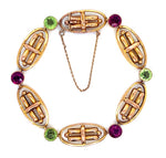 Load image into Gallery viewer, 9ct Peridot Garnet Deco Bracelet - Hollow
