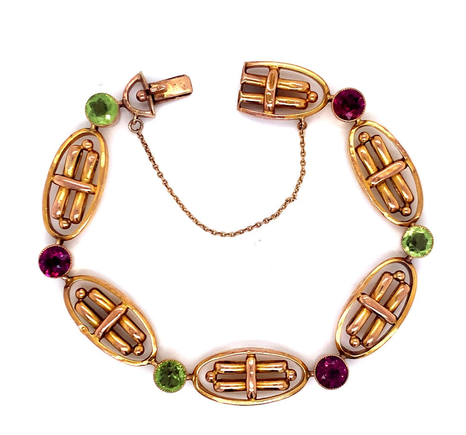 9ct peridot garnet deco bracelet   hollow
