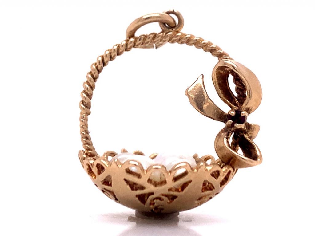 9ct pearl garnet basket charm