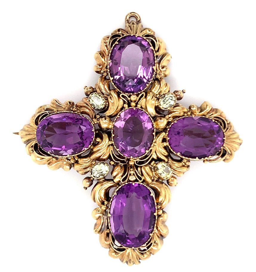 3713297 18ct amethyst topaz deco brooch
