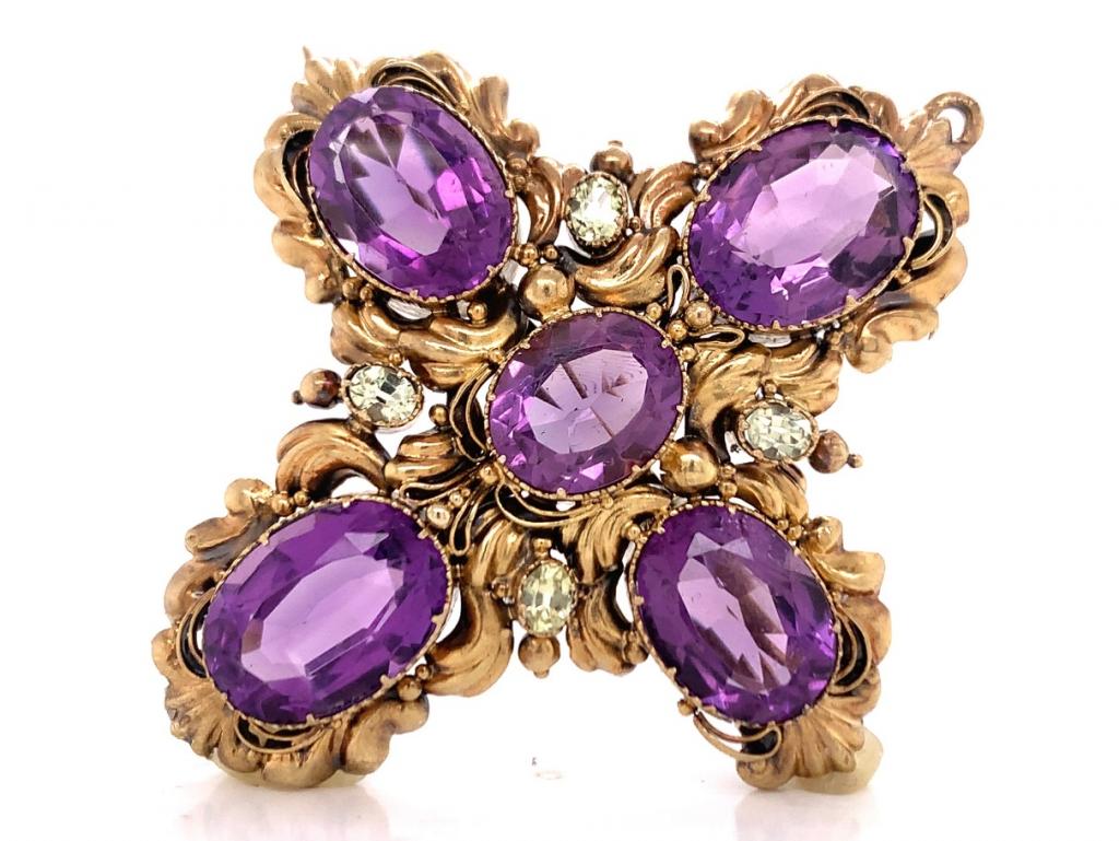 18ct antique amethyst topaz deco brooch
