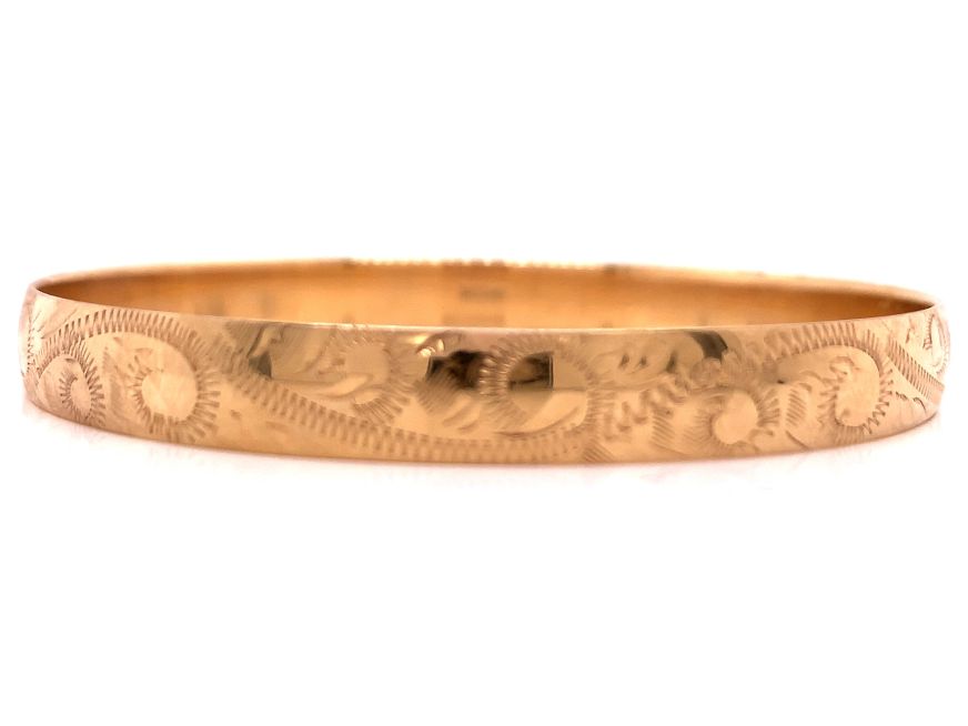 3713313 9ct 7mm small engraved bangle