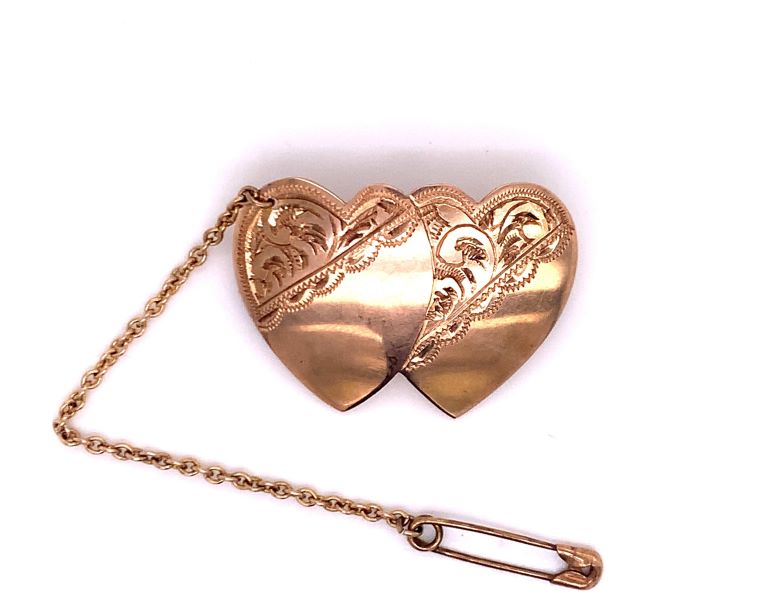 3714294 9ct two heart brooch