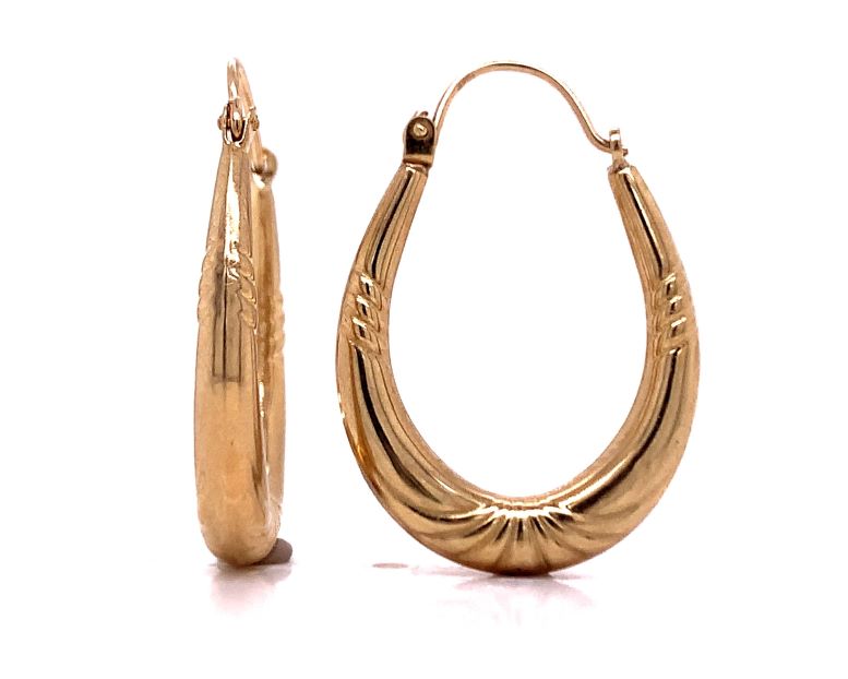 9ct Oval Patterned Hoops