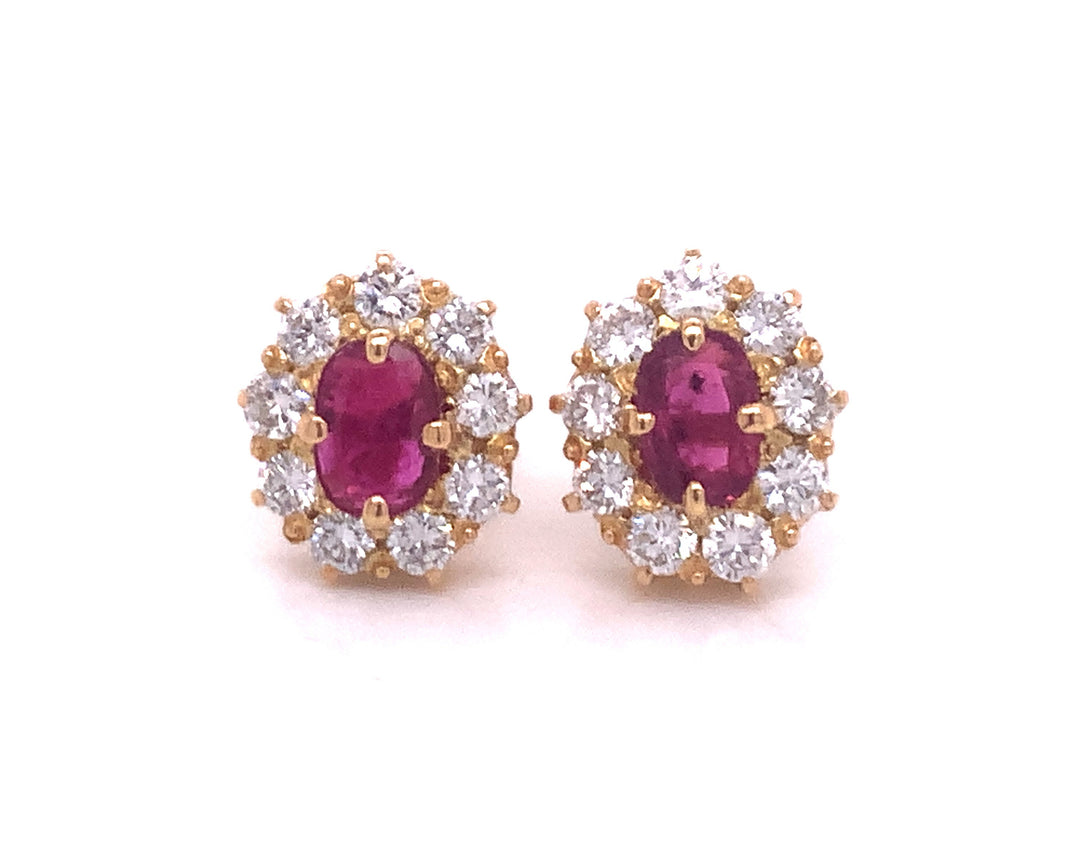18ct Ruby Diamond Cluster Earring TDW 1.08ct