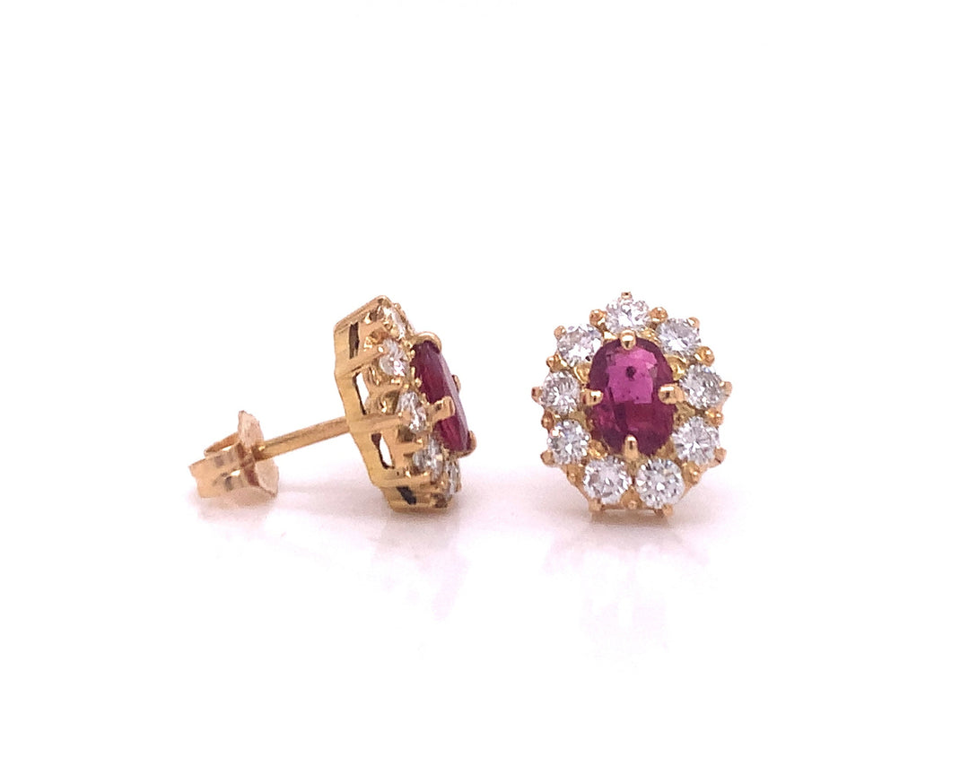 18ct Ruby Diamond Cluster Earring TDW 1.08ct