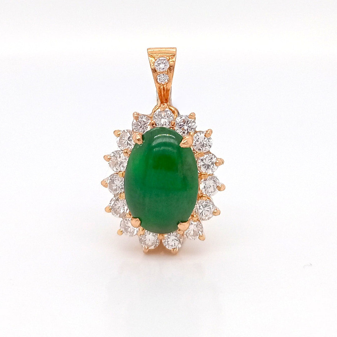 18ct Jade Diamond Cluster Pendant TDW 0.55ct