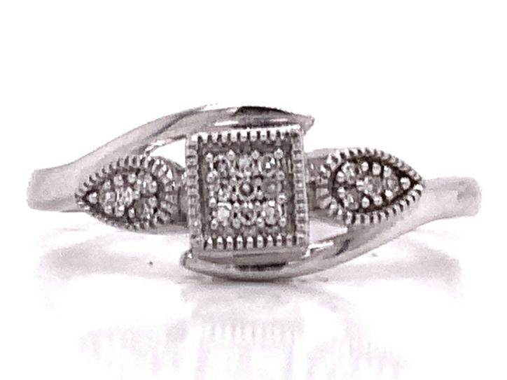 9ct White Gold Diamond Deco Ring
