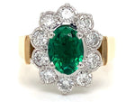 Load image into Gallery viewer, 18ct Green Glass Diamond Cluster Ring TDW 0.80ct
