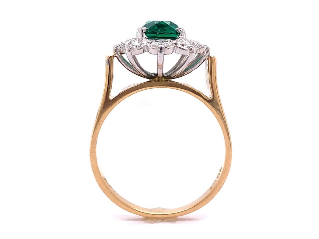 18ct Green Glass Diamond Cluster Ring TDW 0.80ct