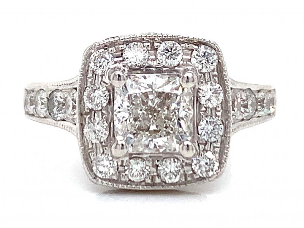 14ct White Gold Diamond Halo Ring TDW 1.67CT