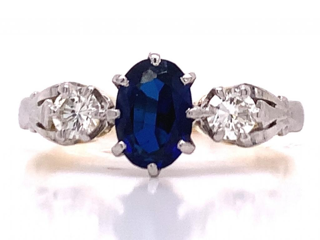 18ct/Platinum Synthetic Sapphire Two Diamond Ring TDW 0.26ct