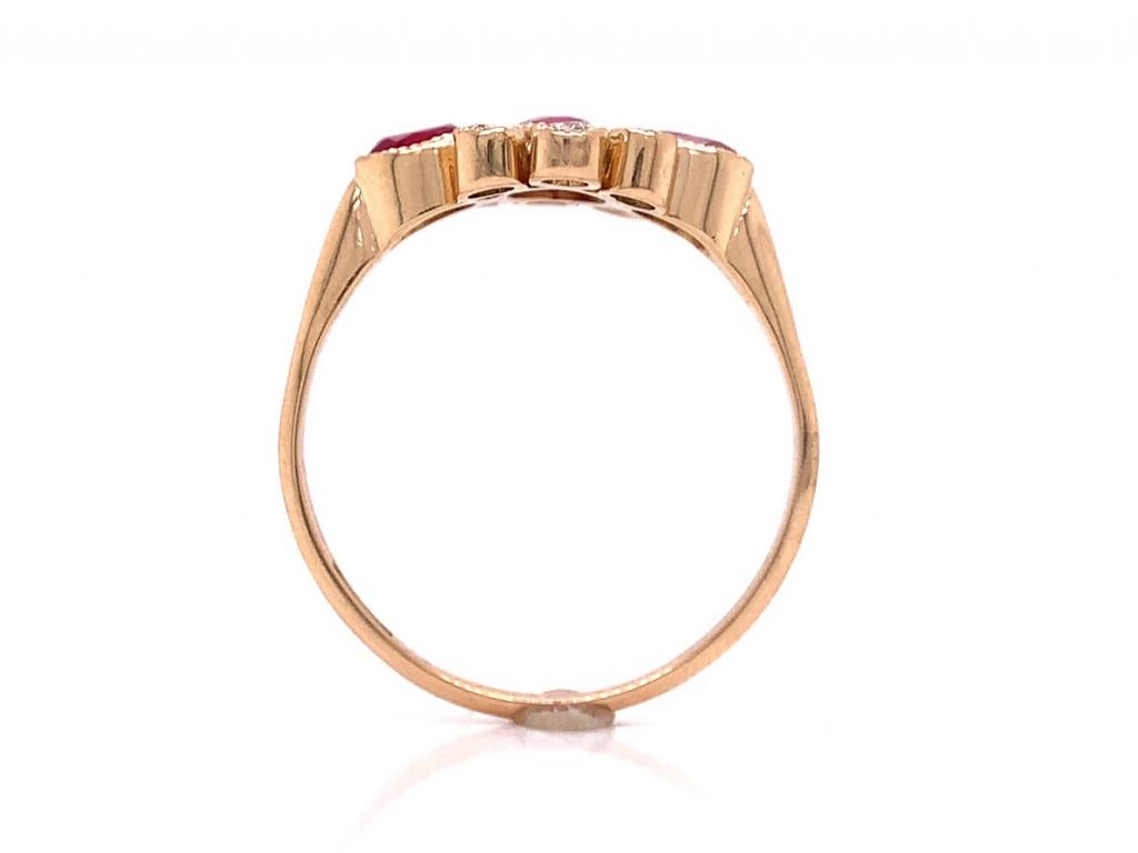 18ct three synthetic ruby six diamond ring