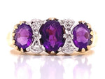 Load image into Gallery viewer, 18ct Three Amethyst Four Diamond Ring

