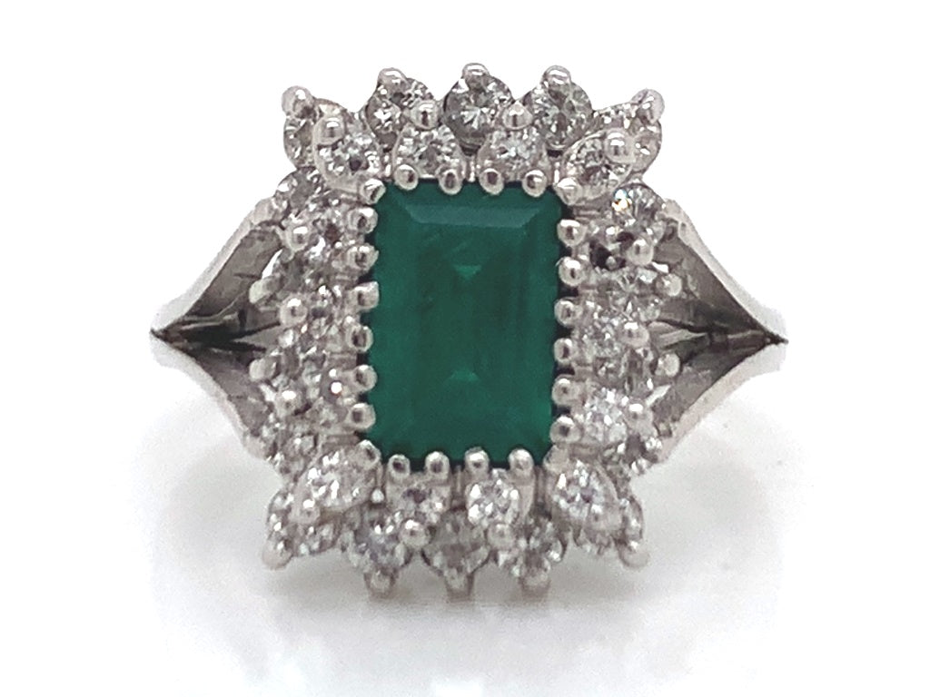 14ct White Gold Synthetic Emerald Diamond Ring TDW 0.70ct