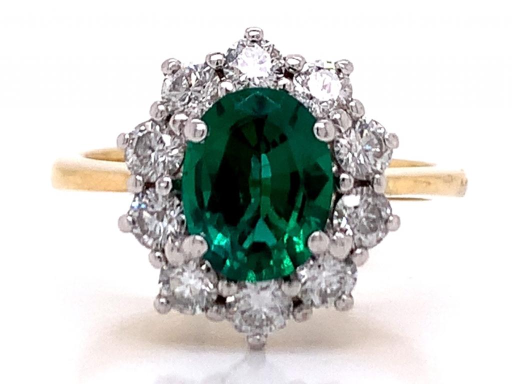 18ct Synthetic Emerald Diamond Cluster Ring TDW 1.00ct
