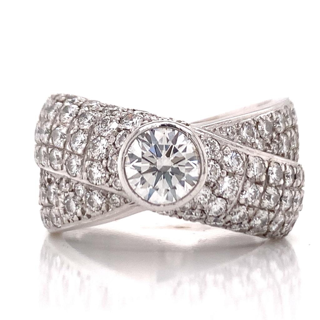 18ct White Gold Diamond Solitaire Crossover Ring TDW 4.61ct