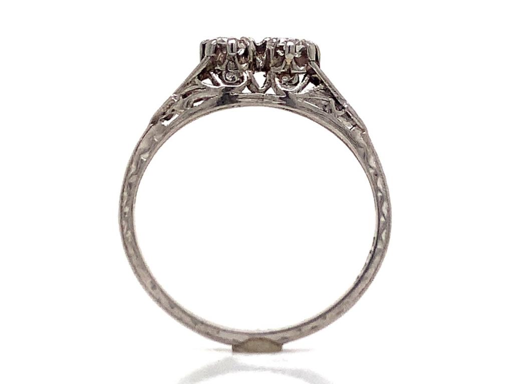 Platinum Two Diamond Deco Ring TDW 0.34ct