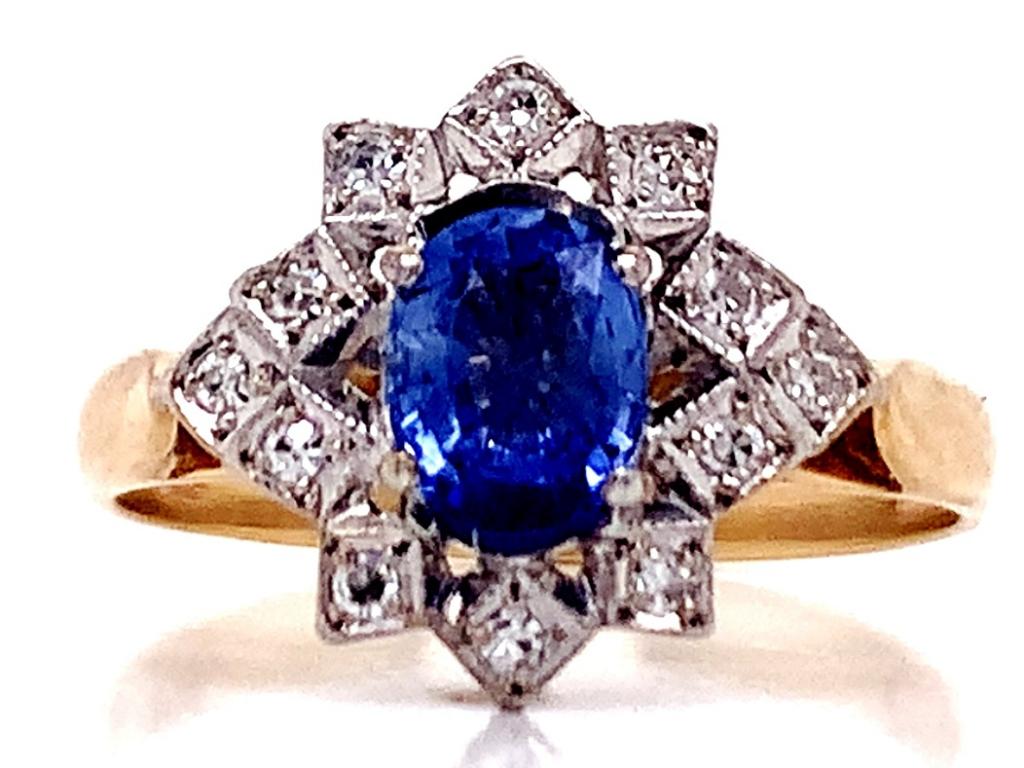 9ct Sapphire Diamond Deco Cluster Ring
