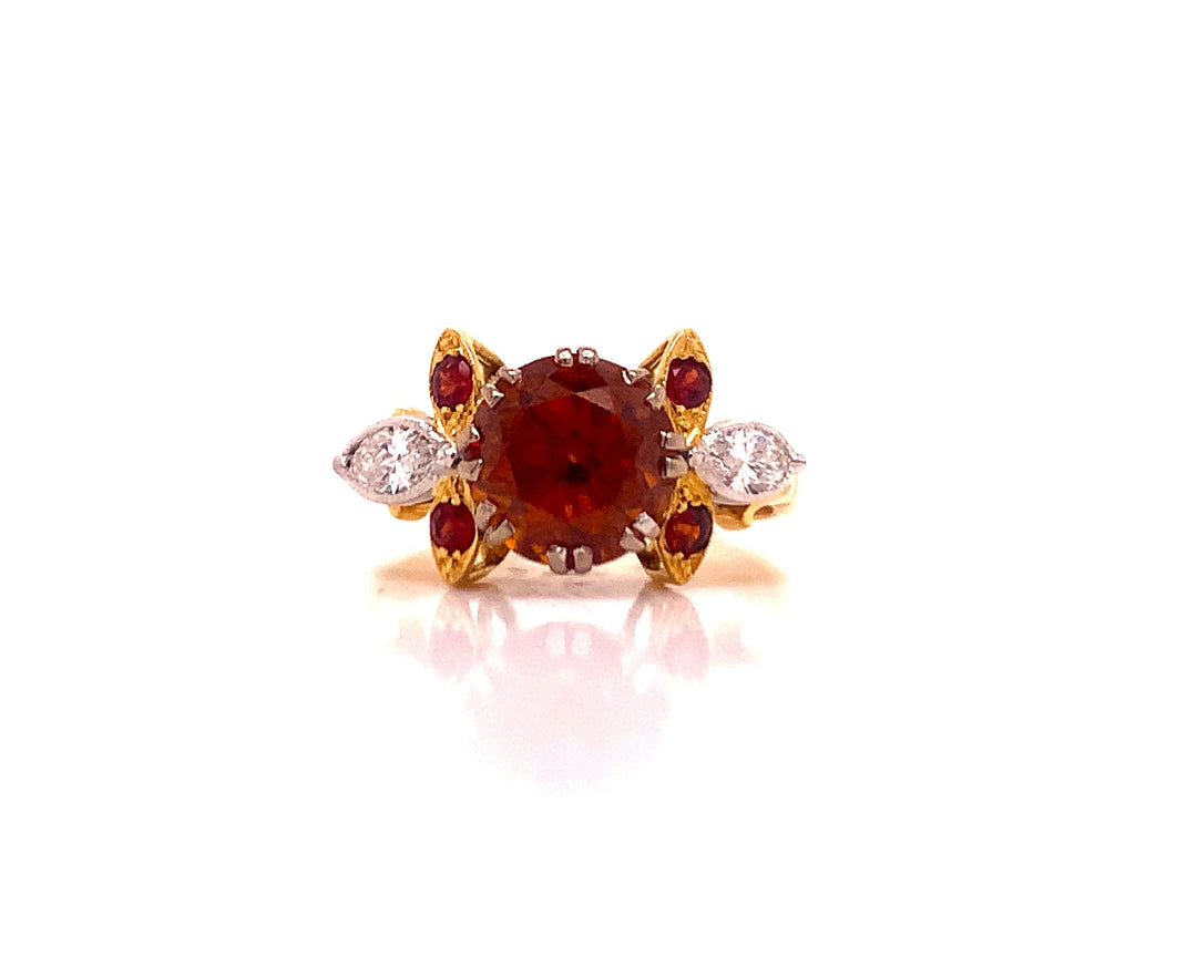 18ct Orange Zircon Garnet Diamond Ring TDw 0.27ct