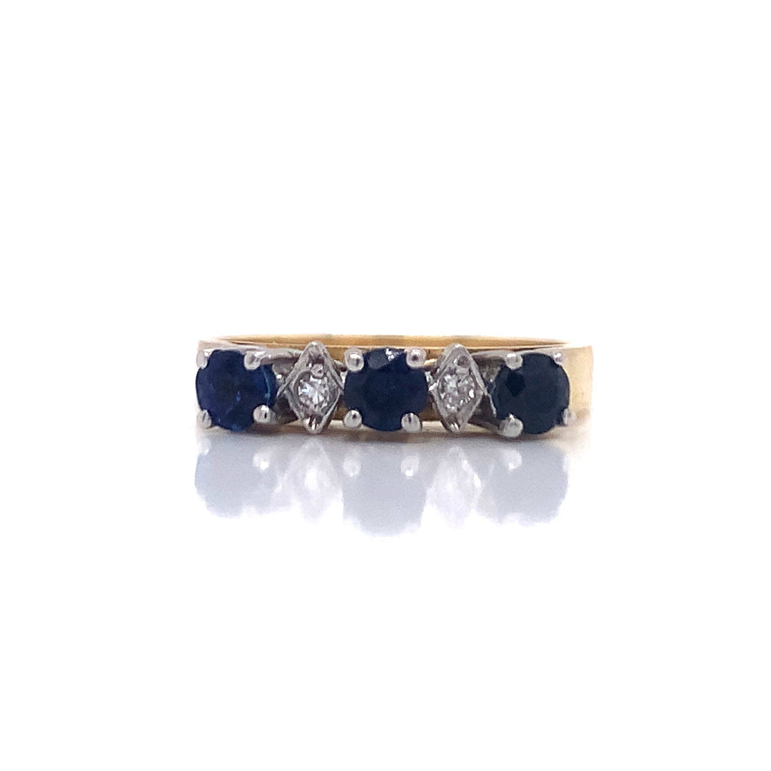 18ct Three Sapphire Two Diamond Ring