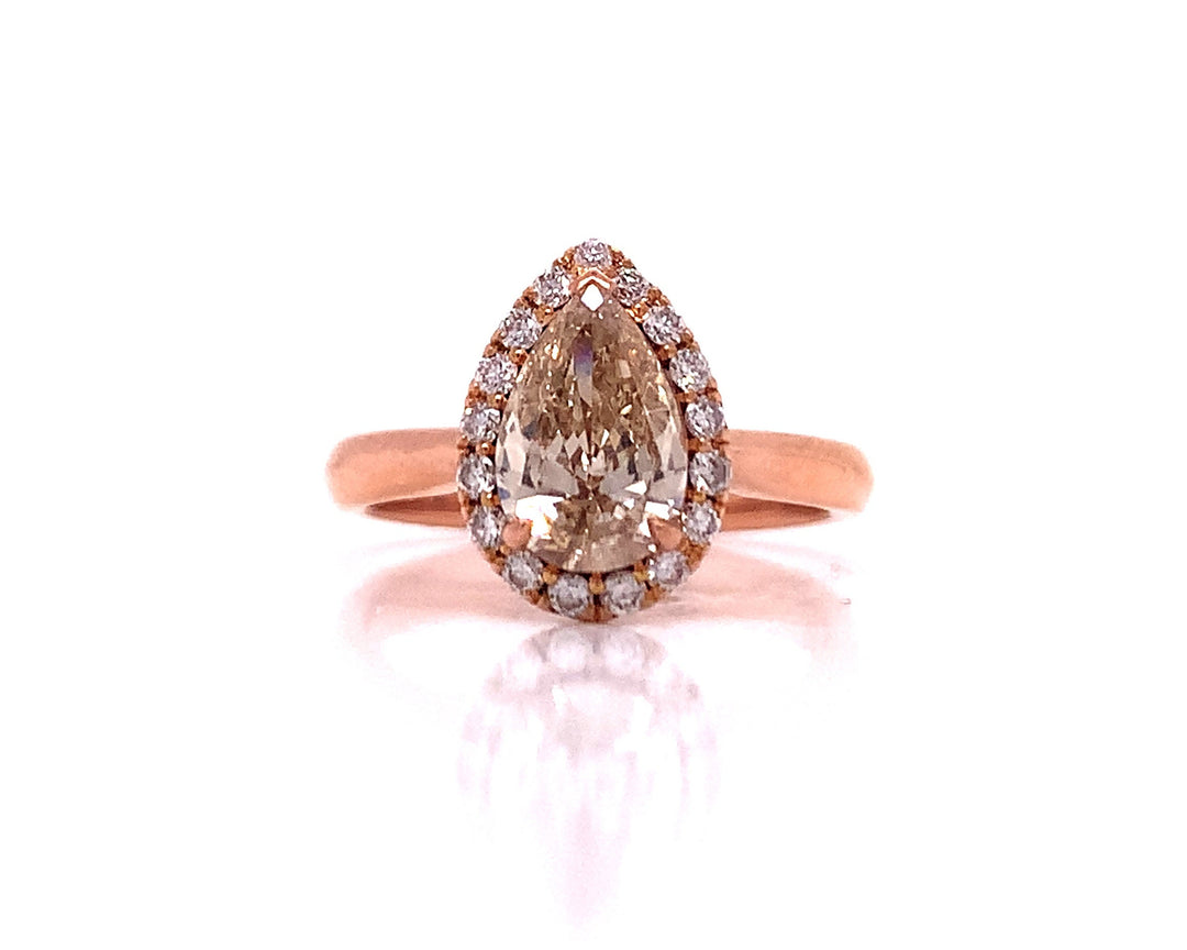 18ct Rose Champagne Pear Diamond Ring TDW 1.24ct