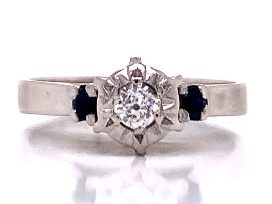 14ct White Gold Diamond 2 Sapphire Ring