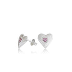 Load image into Gallery viewer, Evolve Sterling Silver Pink Cubic Zirconia Hopeful Heart Studs

