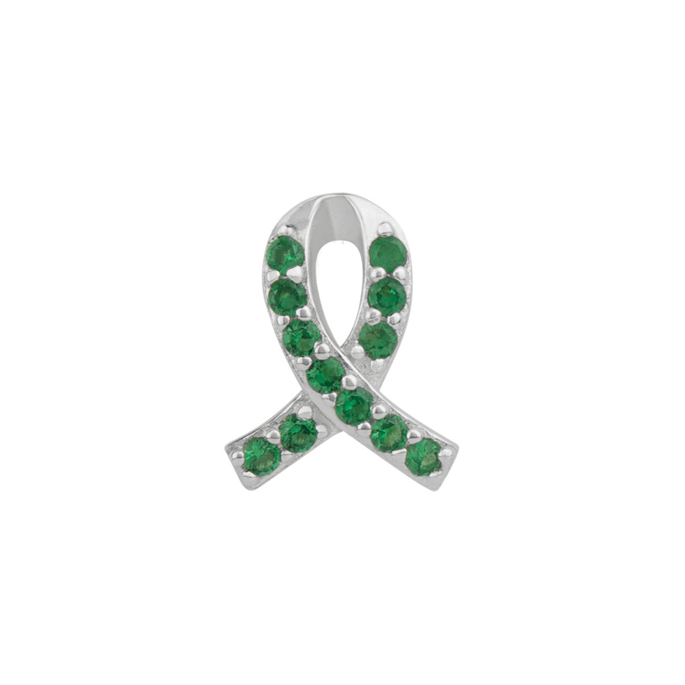 Stow Stg CZ Green Ribbon Charm