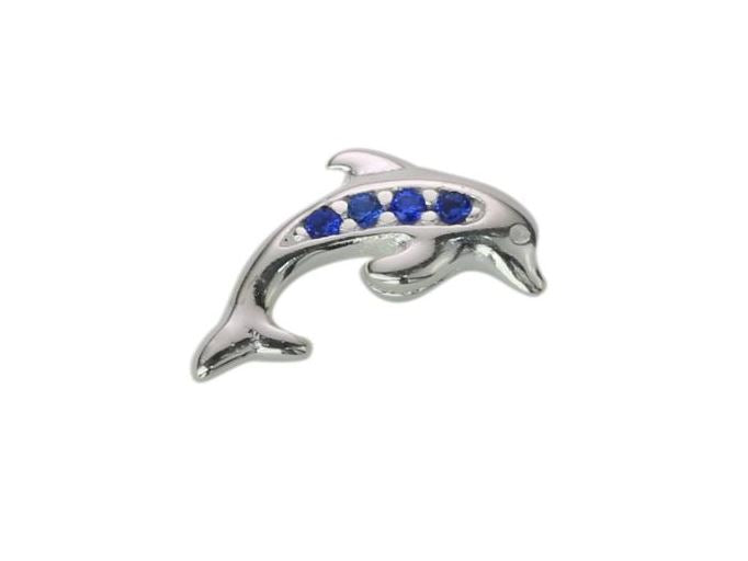 Stow Stg Blue CZ Dolphin Charm