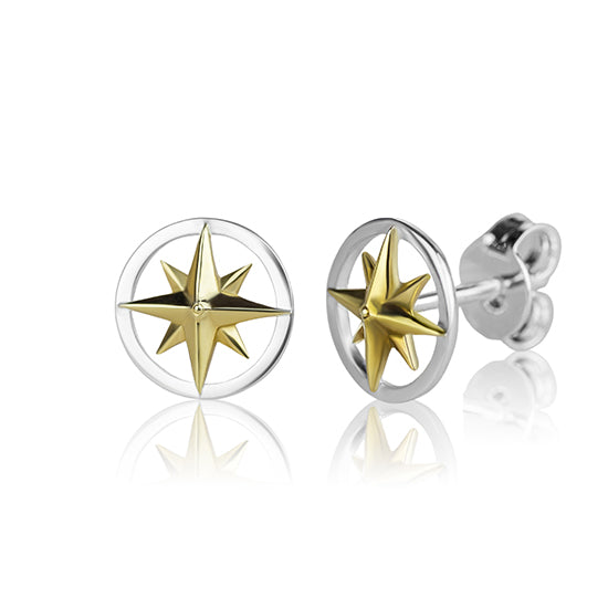 500034 evolve sterling silver gold plated compass studs 3e60001
