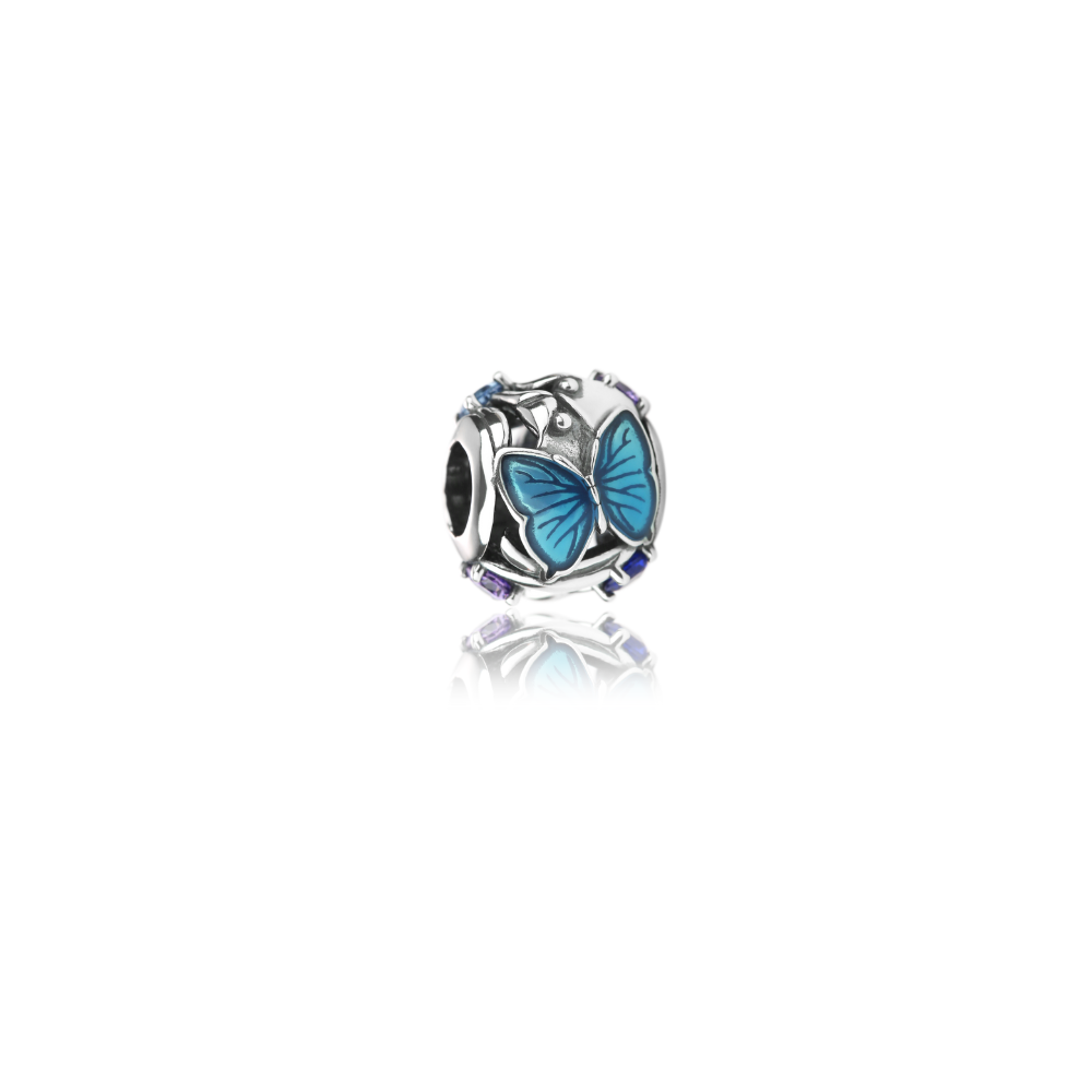 500189 evolve sterling silver enamel cubic zirconia charm lke101 blue butterfly