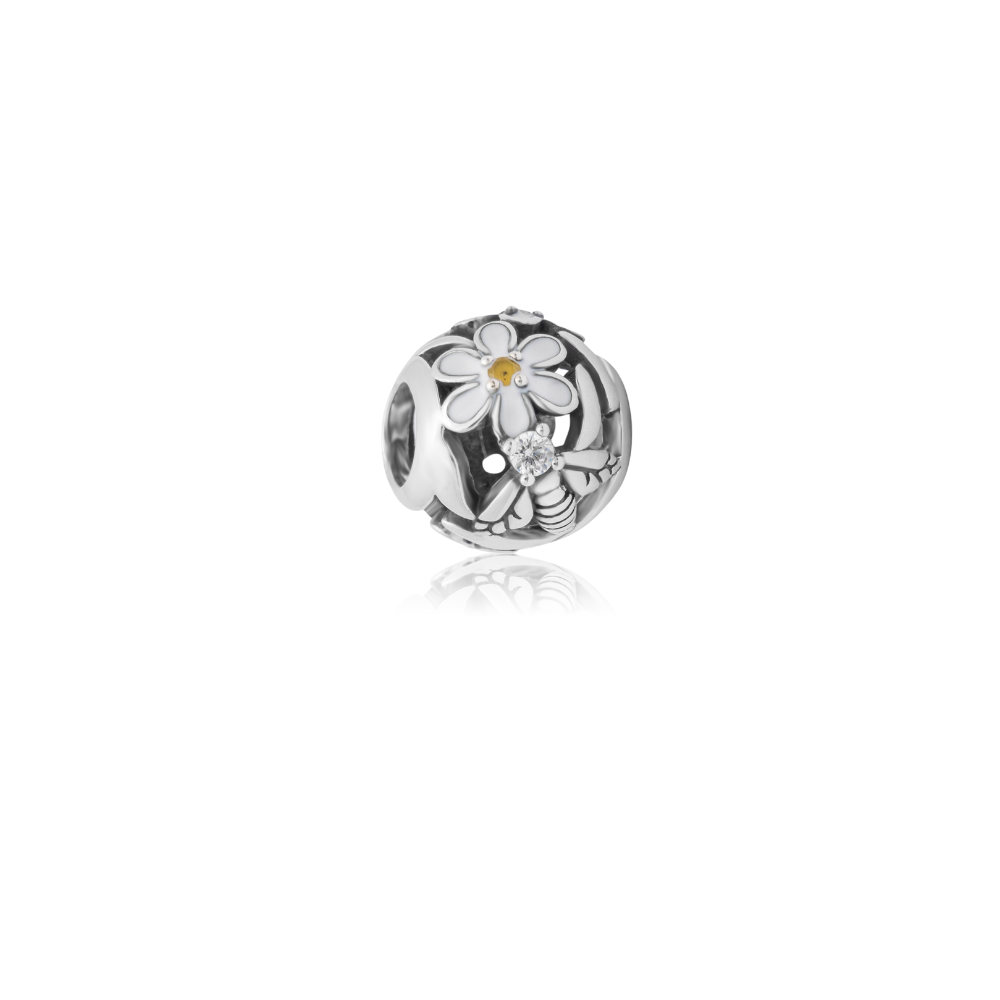 500190 evolve sterling silver enamel cubic zirconia charm lke072 daisy