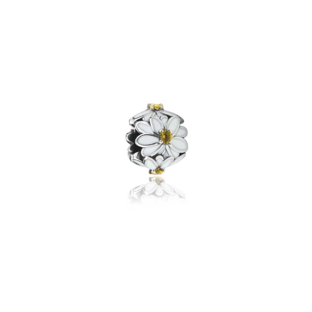 500196 evolve sterling silver enamel cubic zirconia charm lke098 white daisy