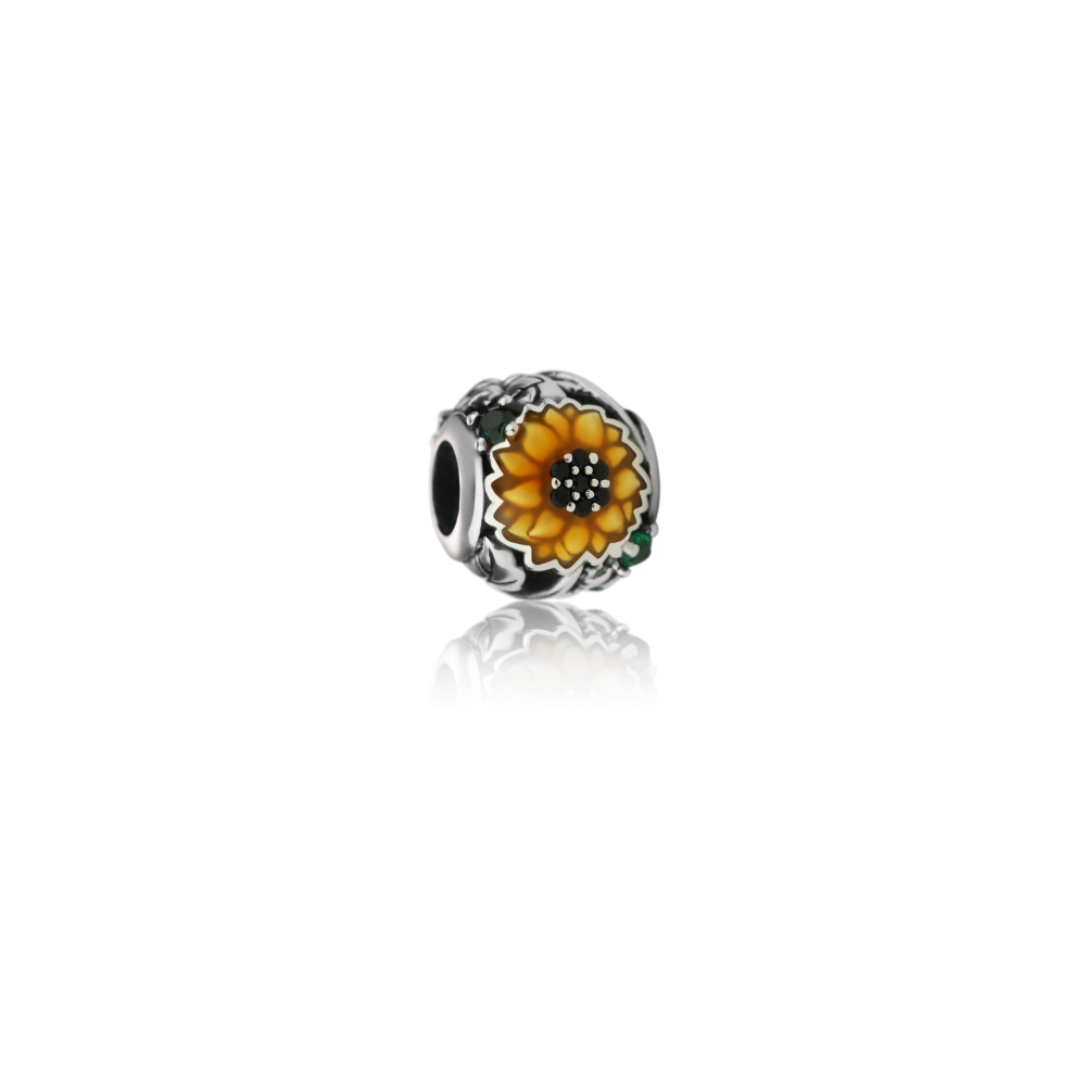 500197 evolve sterling silver enamel cubic zirconia spinel charm lke102 sunflower