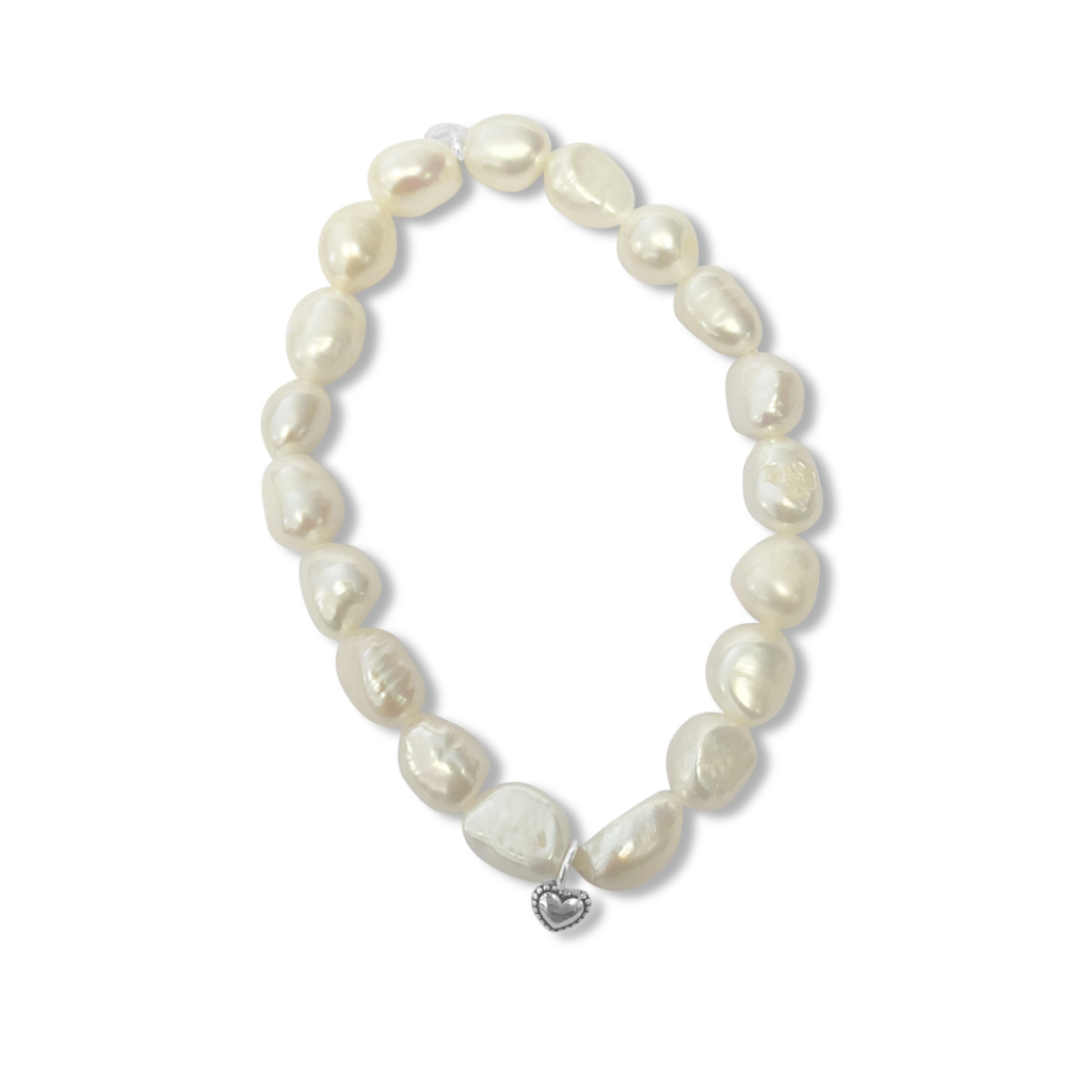 La Pierre Stg White Keshi Pearl Stretch Bracelet