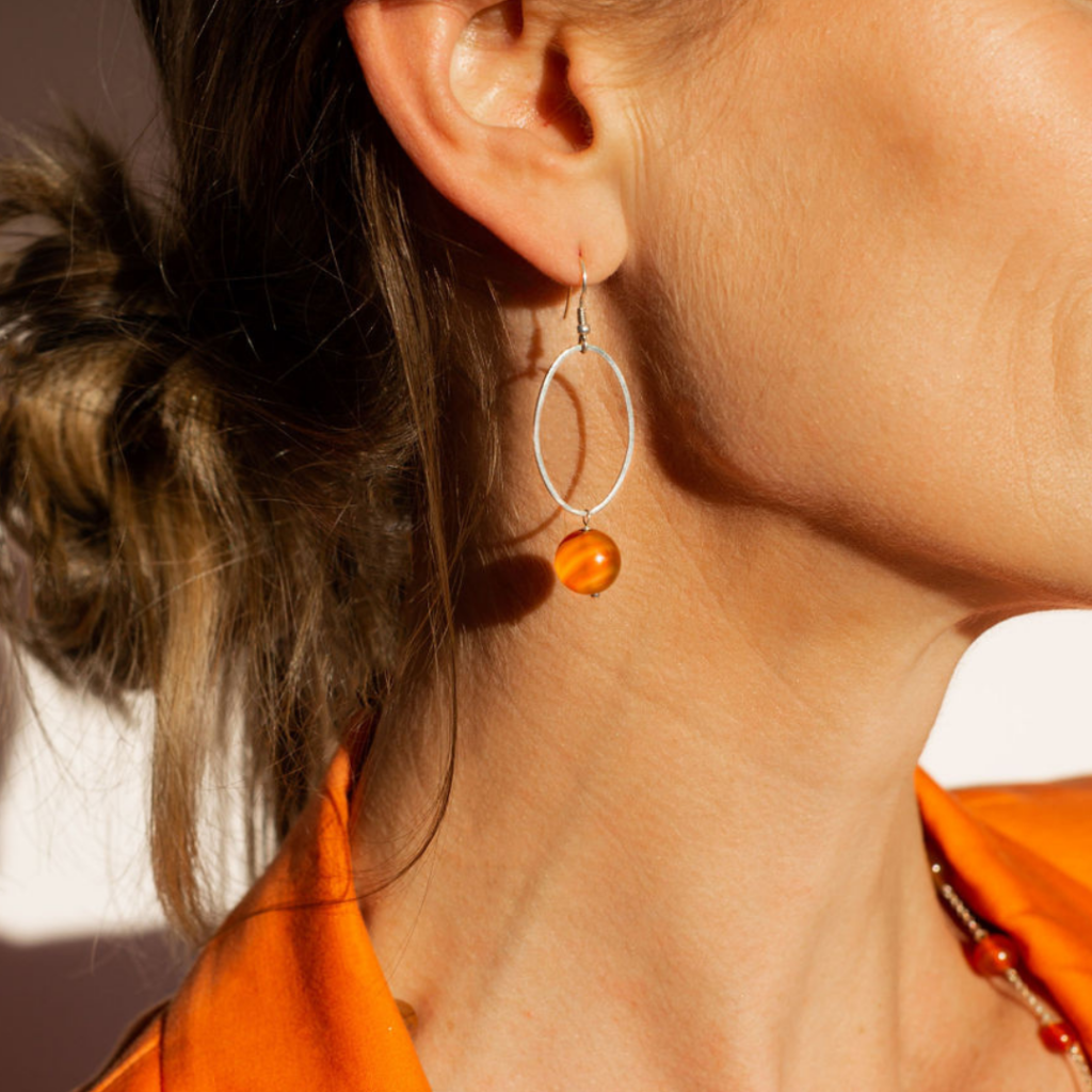 La Pierre Stg Carnelian Drop Earrings