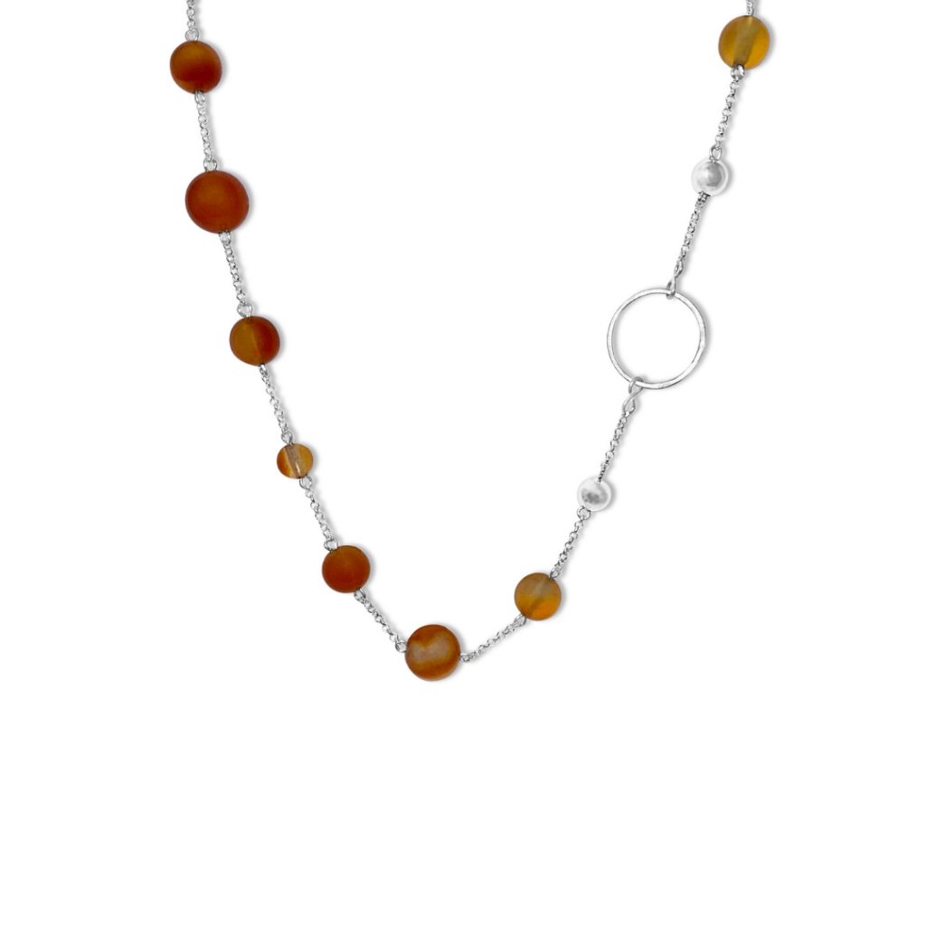 La Pierre Stg Carnelian Bead 50cm Necklace