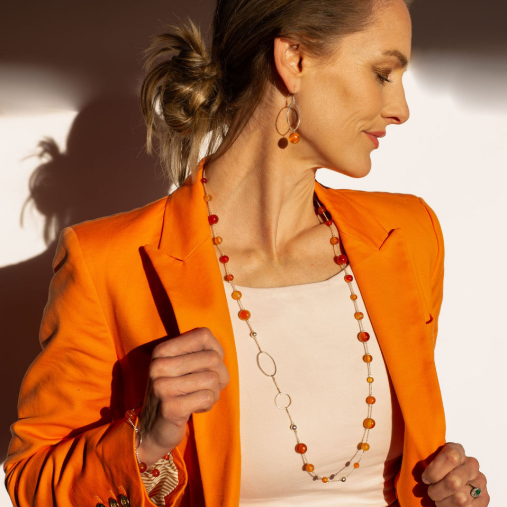 La Pierre Stg Carnelian Bead 85cm Necklace