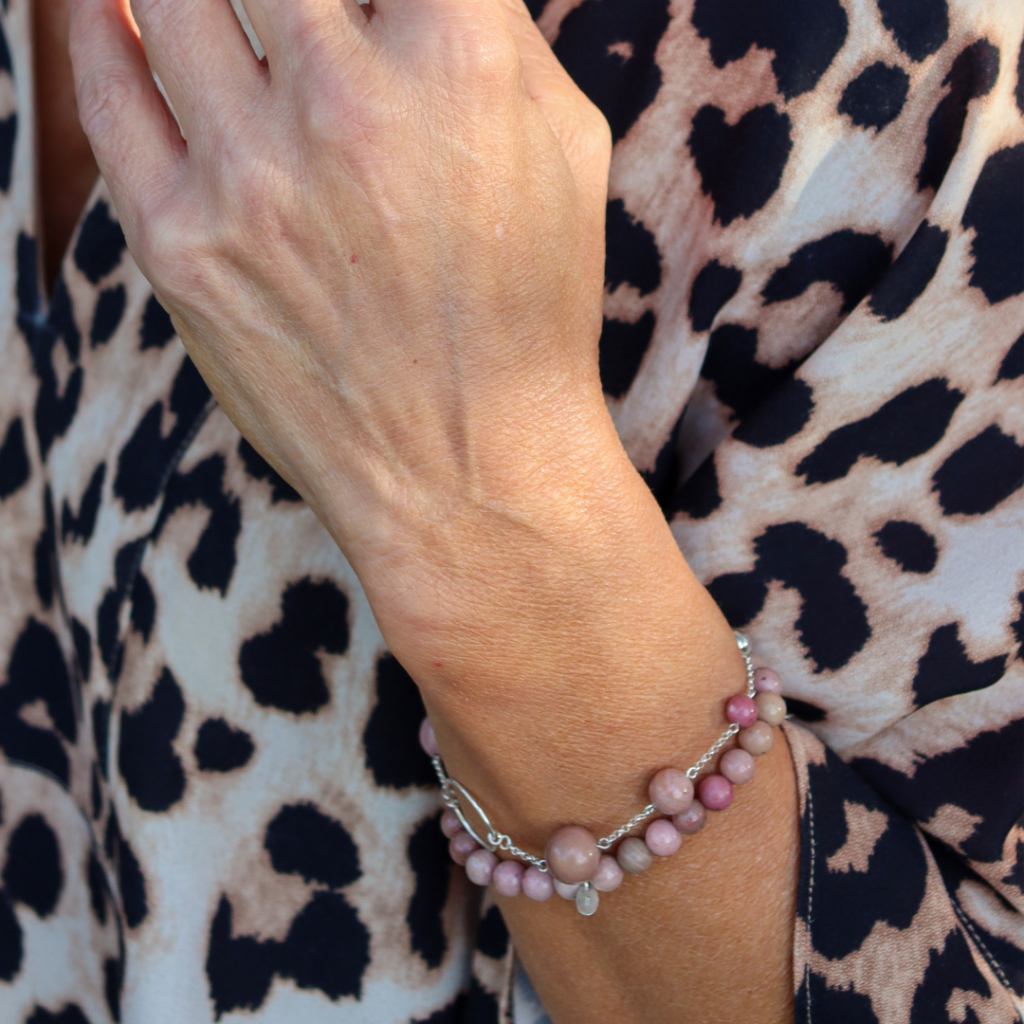 La pierre stg pink rhodochrosite bead bracelet