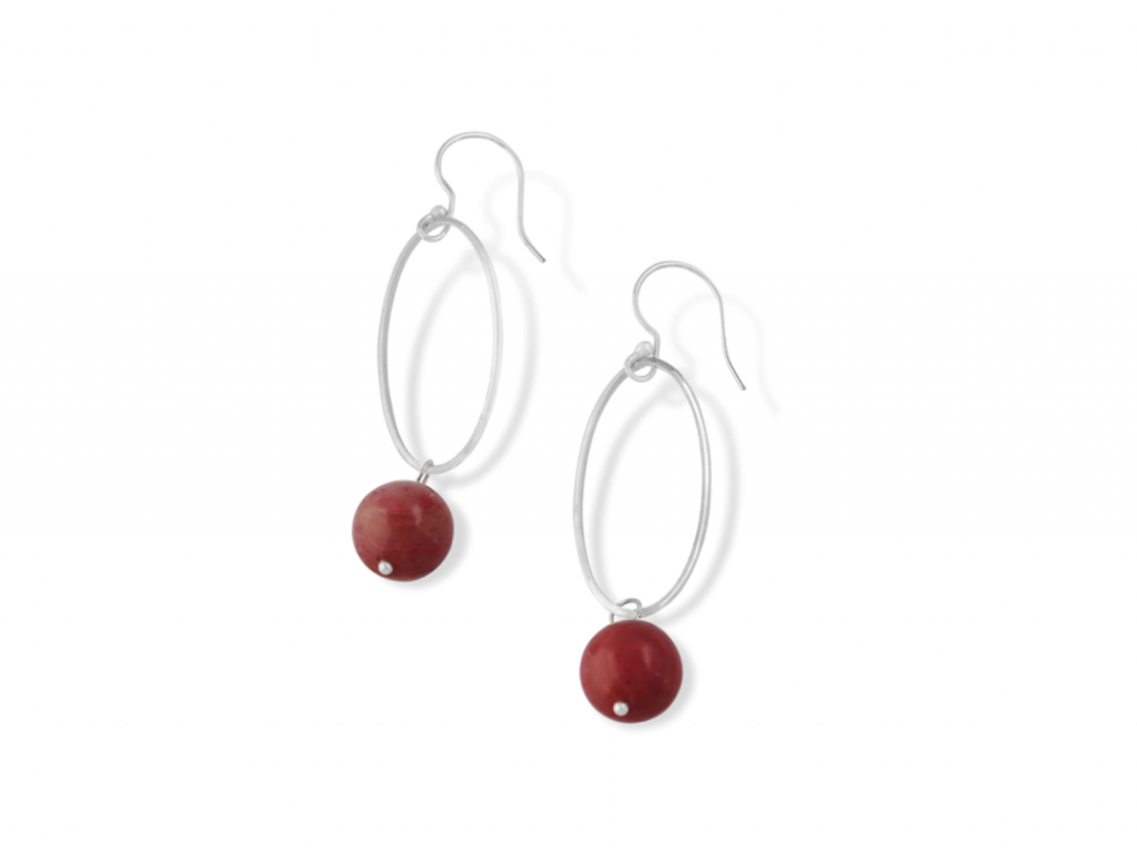 La Pierre Stg Pink Rhodochrosite Drop Earrings