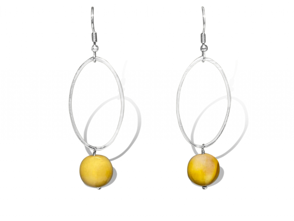 La Pierre Stg Mustard Mookaite Drop Earrings