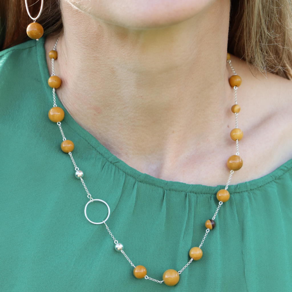 La Pierre Stg Mustard Mookaite Bead 50cm Necklace