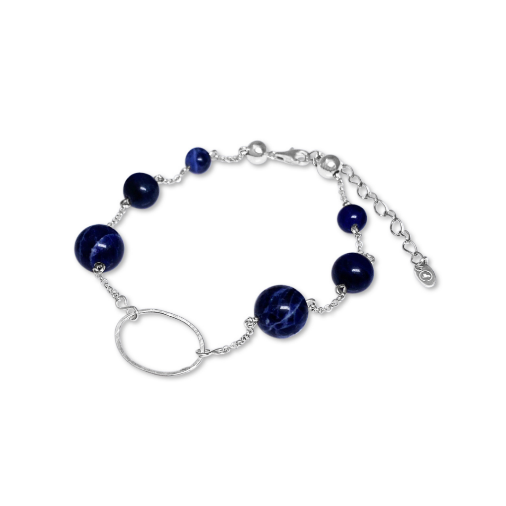 La Pierre Stg Blue Vein Bead Bracelet
