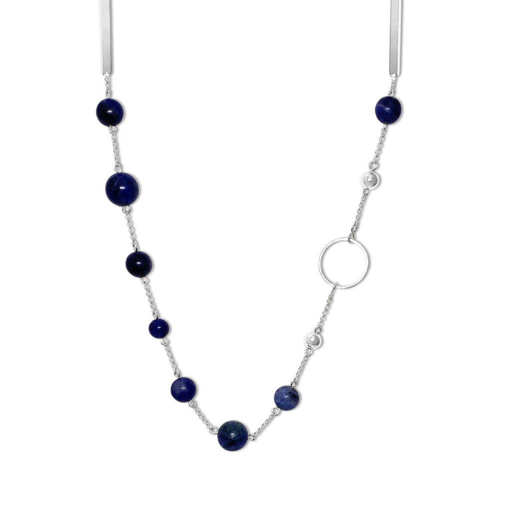 La Pierre Stg Blue Vein Bead 50cm Necklace
