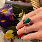 Load image into Gallery viewer, La Stele Stg Green Malachite Rectangle Ring
